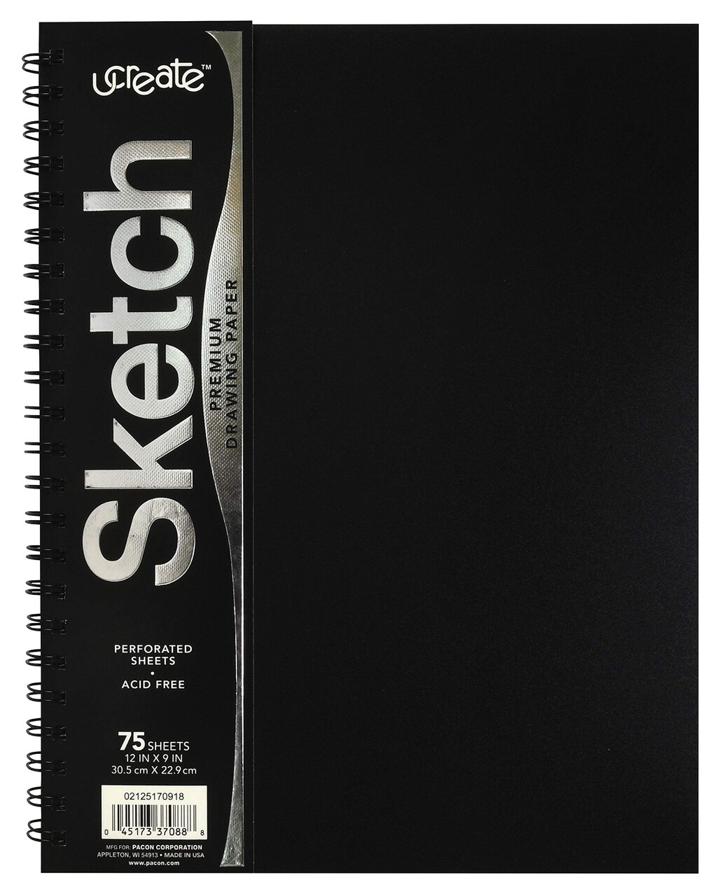 75 Sheets Poly Cover Sketch Book, Heavyweight, 9" x 12", Black